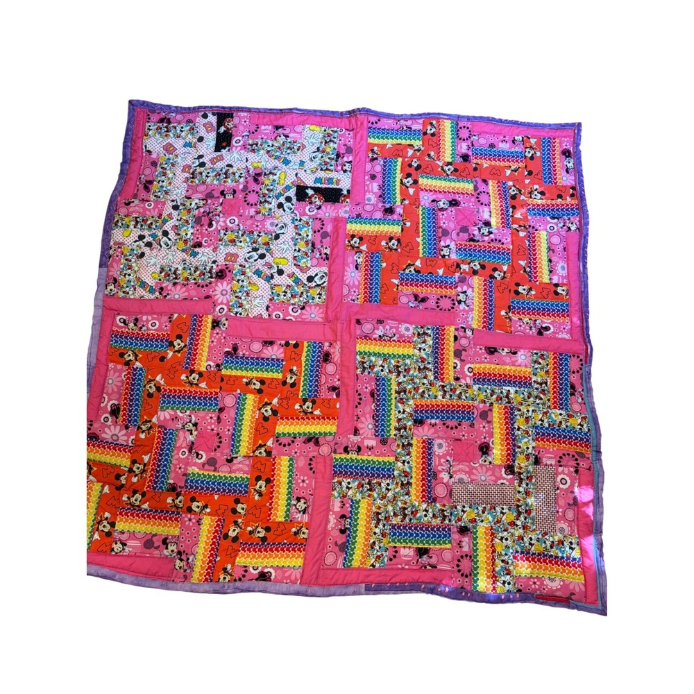 Handmade Disney Mickey Minnie Mouse Patchwork Quilt Kids Blanket 50x50 Cozy Cute